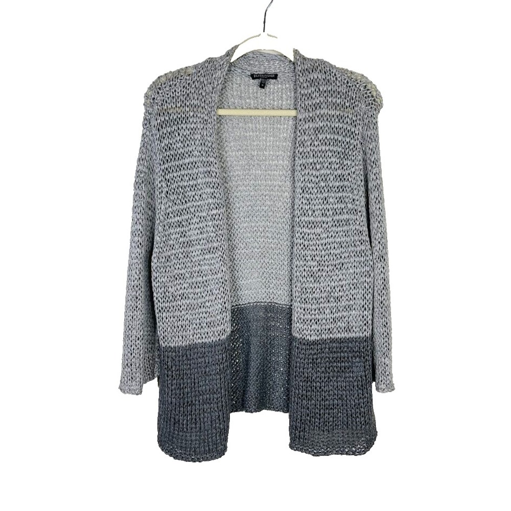 Eileen Fisher Crochet Knit Open Front Cardigan Sweater Gray Coastal Capsule 1X‎